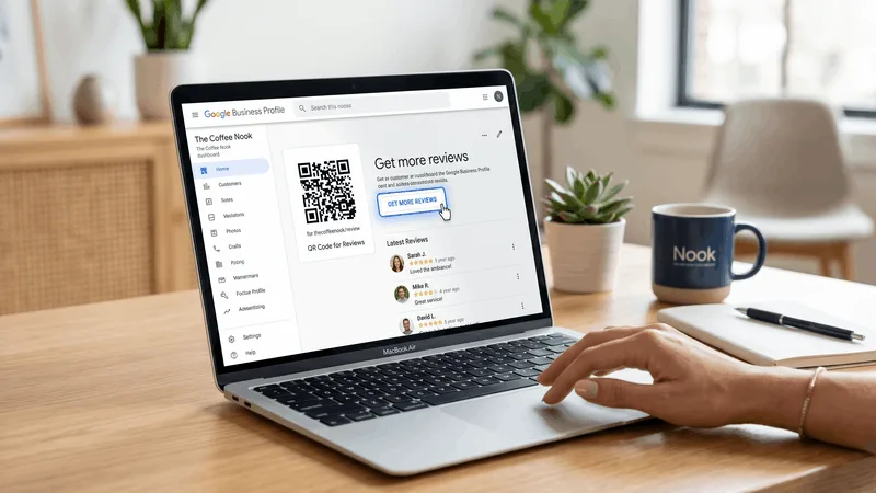 Google Business Profile dashboard with the Get more reviews button highlighted