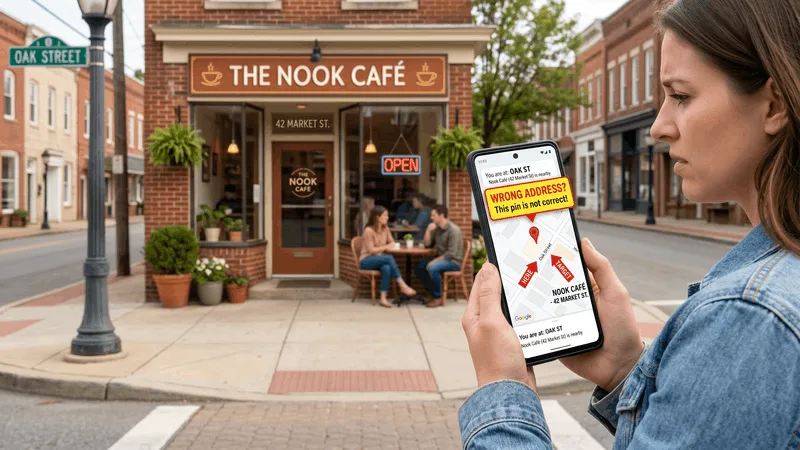 Customer's maps app showing a wrong address for a small business storefront