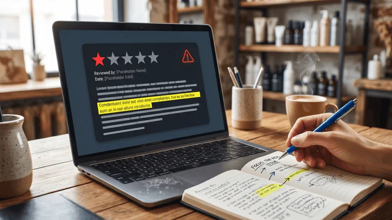 Close-up of a negative Google review with the specific complaint underlined